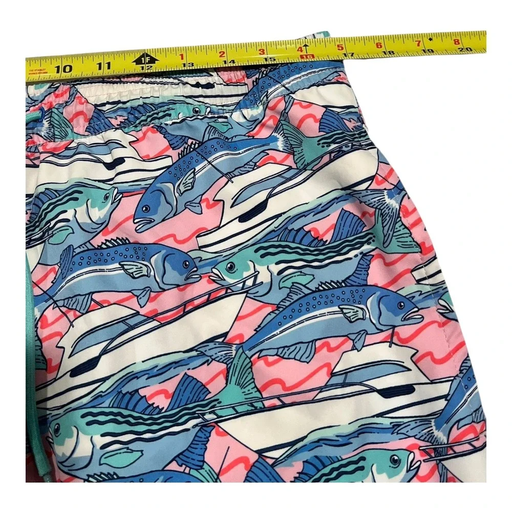 Vineyard Vines Men's L Swim Trunks Fish Print Drawstring‎ Lined Pockets Blue